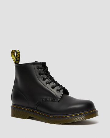 Black Men's Dr Martens 101 Yellow Stitch Smooth Leather Ankle Boots | CA 413HAP